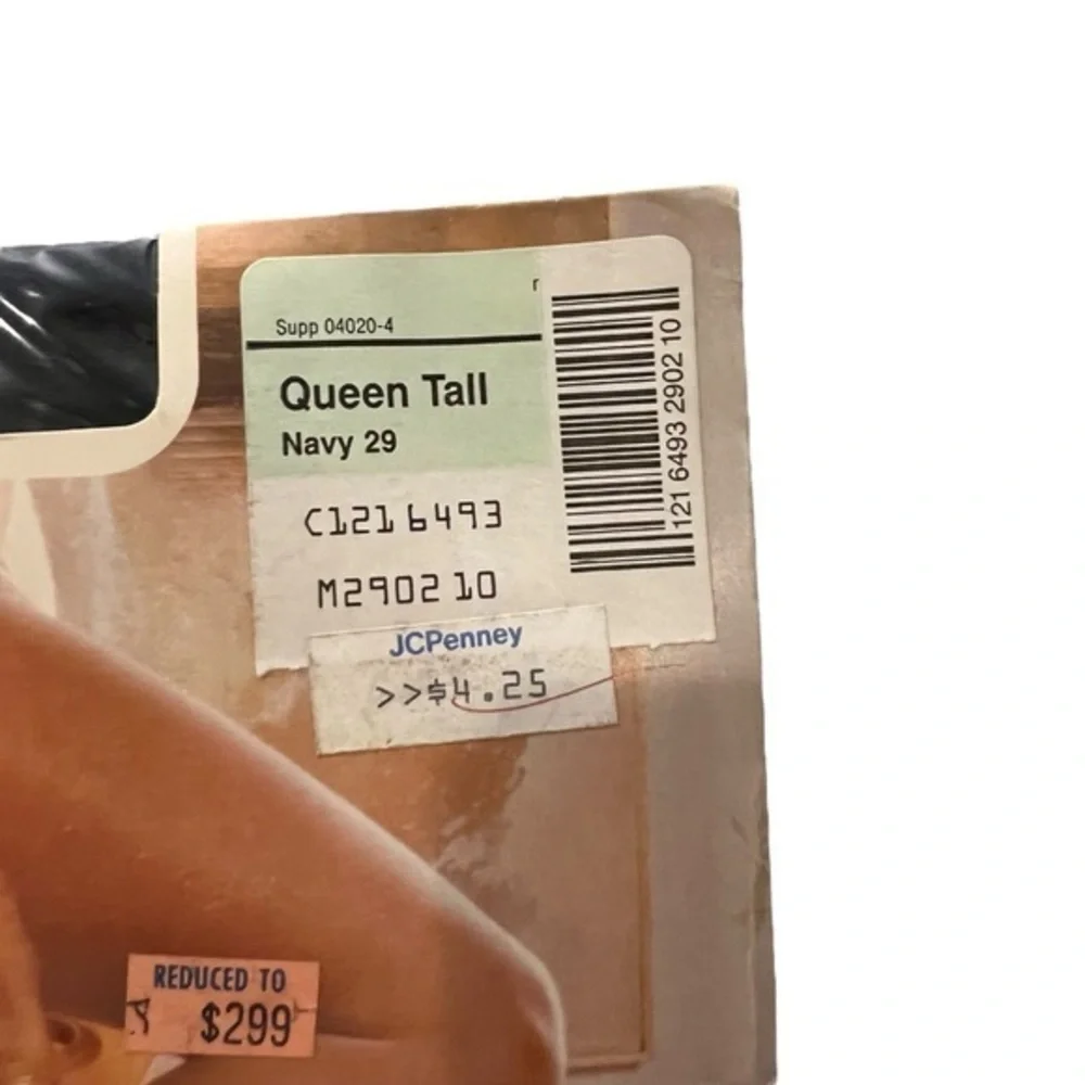 Vintage Sheer Caress‎ Control Top Pantyhose Navy Sandalfoot Queen Tall NIP